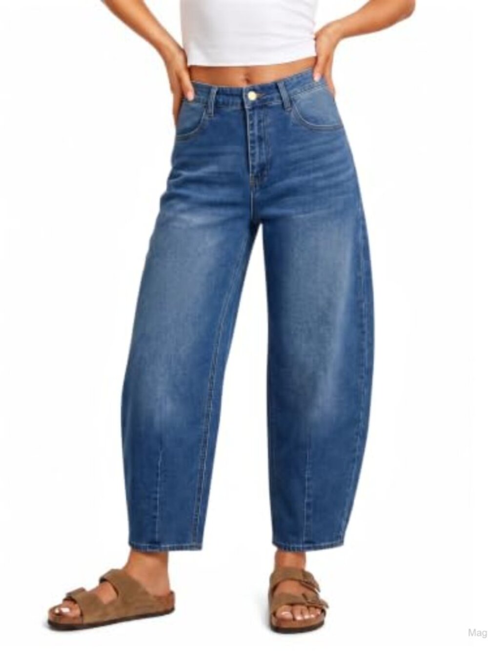 High Waisted Barrel Jeans for Women Baggy Wide Leg Cropped Straight Denim Pants